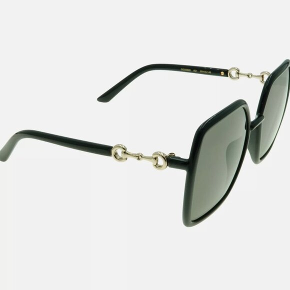 Gucci Women\'s Black Gold Sunglasses Square NEW main image 5